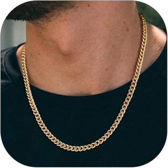 Miami Cuban Link Chain Necklace for Men Stainless Gold-4.8mm Plated Hip Hop - Picture 1 of 6
